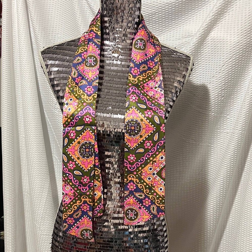 Vibrant Pink and Green Patterned Scarf